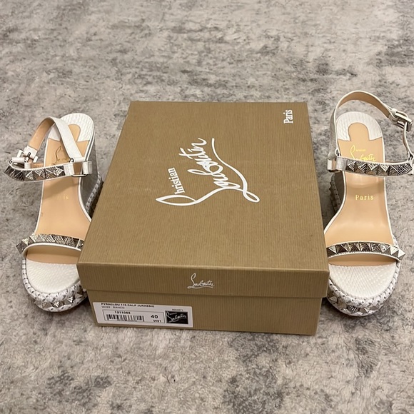 Christian Louboutin Pyraclou 110 calf Jurassic white sandals - Picture 5 of 7
